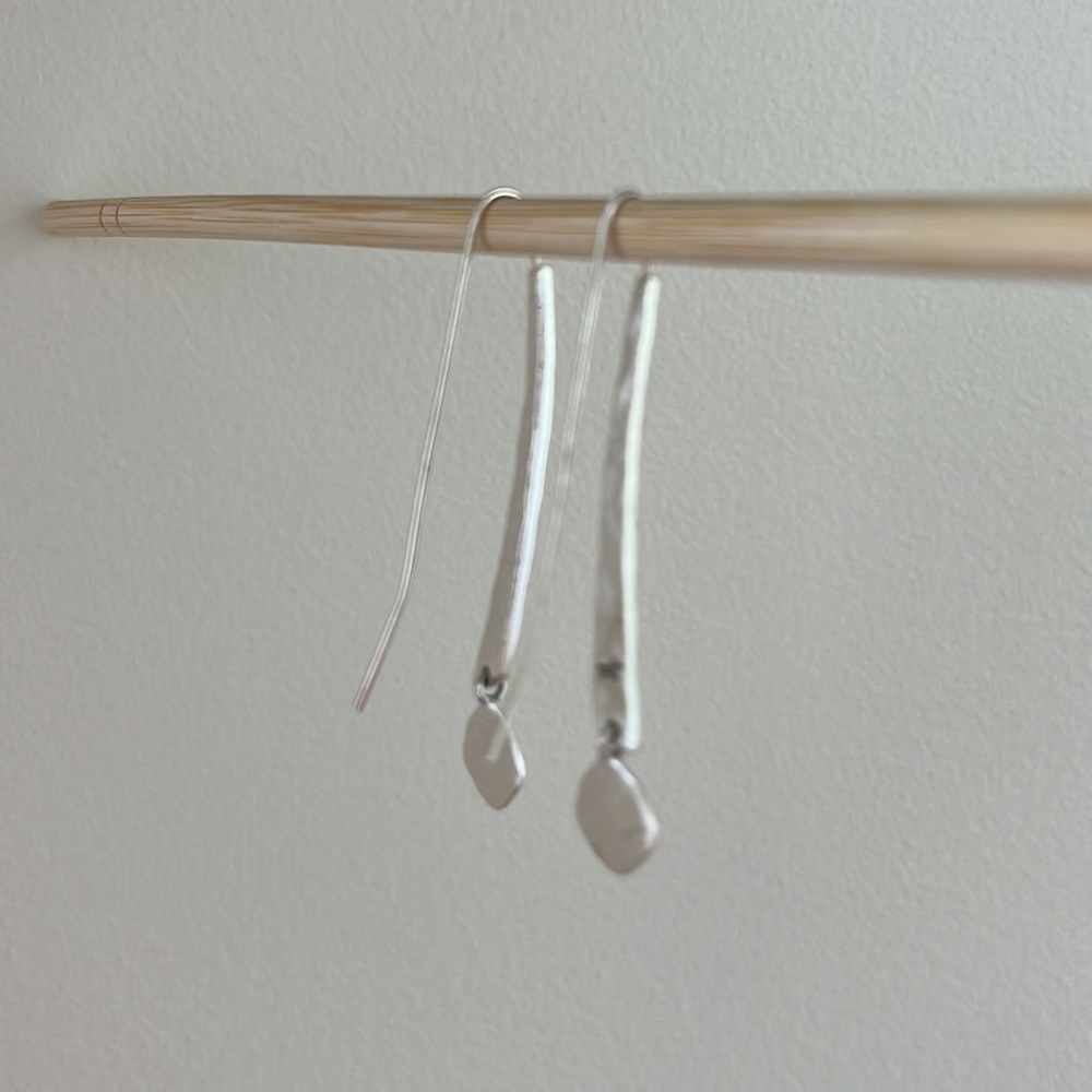 Hammered Silver Dangle Earrings - Picture 5 of 8